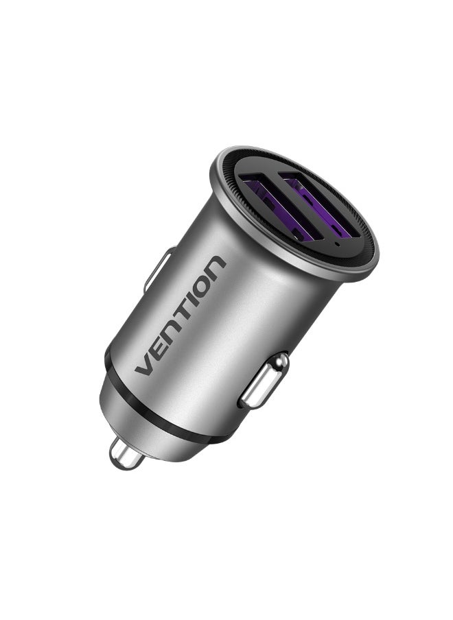 فينشن شاحن سيارة VENTION بمنفذين USB A+A(30/30) صغير الحجم رمادي اللون من نوع سبائك الألومنيوم، رقم الموديل FFEH0  - Image 1