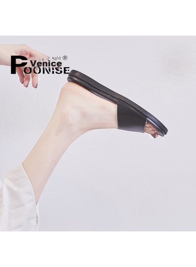 Pounise Women's Slippers, Fashionable Versatile Simple Outdoor Sandals, Korean-style Internet Celebrity Lightweight Comfortable Slide Sandals Pcd-ka002 Black 35/225