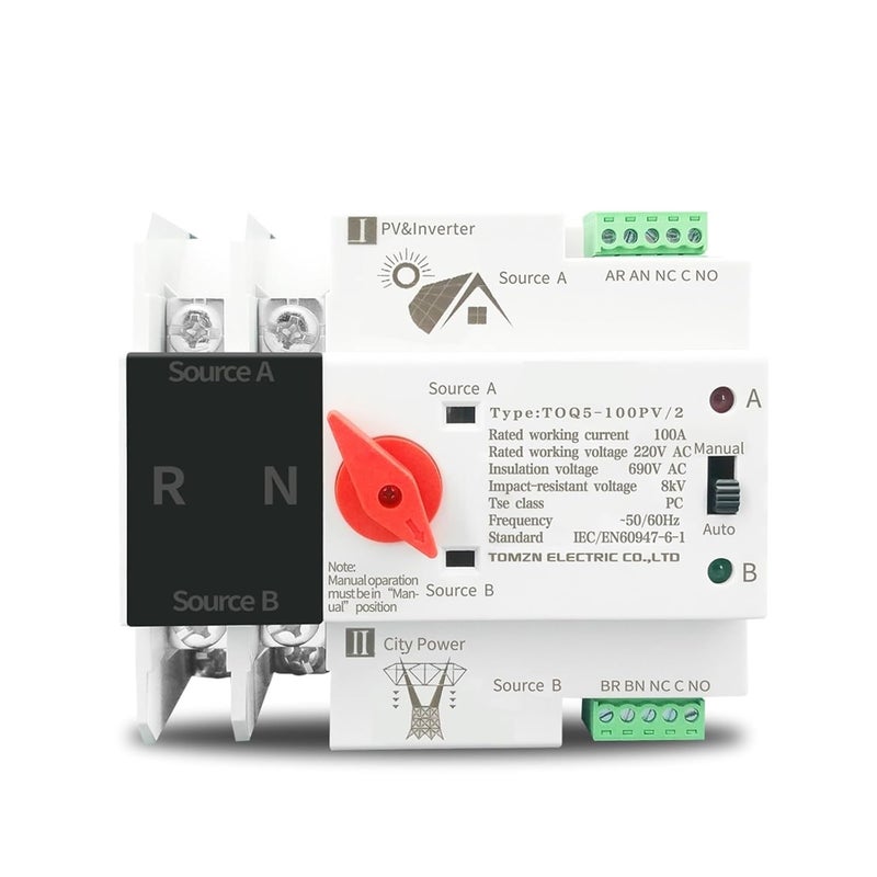 Automatic Transfer Switch PV Inverter Dual Power Uninterrupted 2P 125A 1Pcs - Image 1