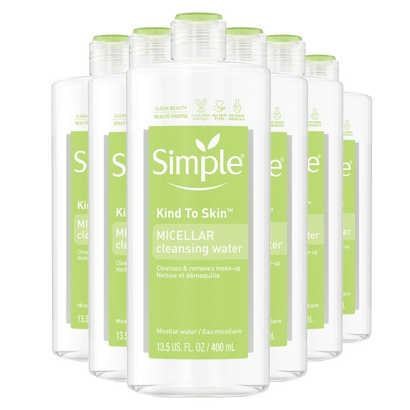 Simple Kind to Skin Cleansing Water Cleanser and Makeup Remover for All Skin Types Micellar Boosts Skin's Hydration by 90 percent 13.5 oz, Pack of 6 (Packaging May Vary) - Image 1