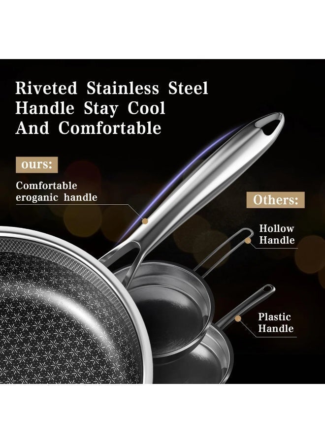 طقم أواني مطبخ من الستانلس ستيل الهجين ٣ طبقات، شامل قدور و طاسات غير لاصقة مع سلة بخار، أواني مطبخ خالية من السموم للتسخين، طقم مطبخ خالي من PFOA و PTFE، آمن للغسالة والفرن - Image 5