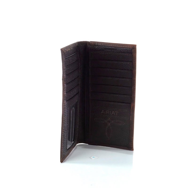 ARIAT Menâ€™s Boot Stitch Overlay Rodeo Wallet, Distressed Top Grain Leather with Silver Shield Concho | Dark Brown - Image 5