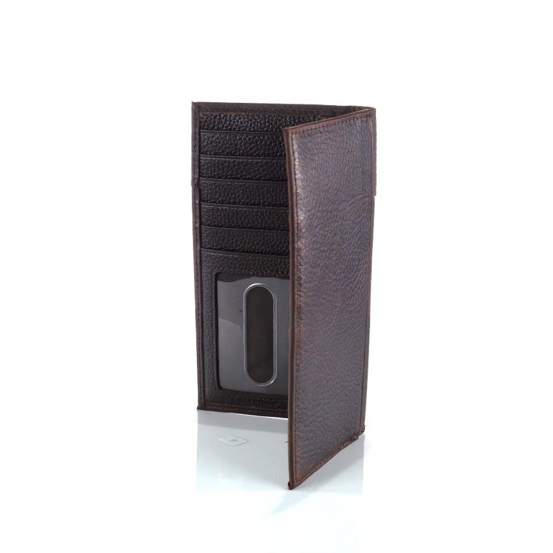 ARIAT Menâ€™s Boot Stitch Overlay Rodeo Wallet, Distressed Top Grain Leather with Silver Shield Concho | Dark Brown - Image 4