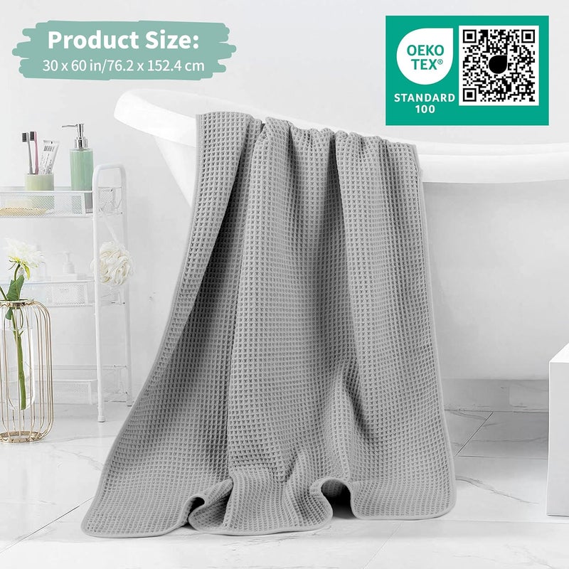 MICROFI New Microfiber Waffle Bath Towels, 2 Pieces, Oversized, Soft, Absorbent, Fast Drying, Lint Free (Silver) - Image 5