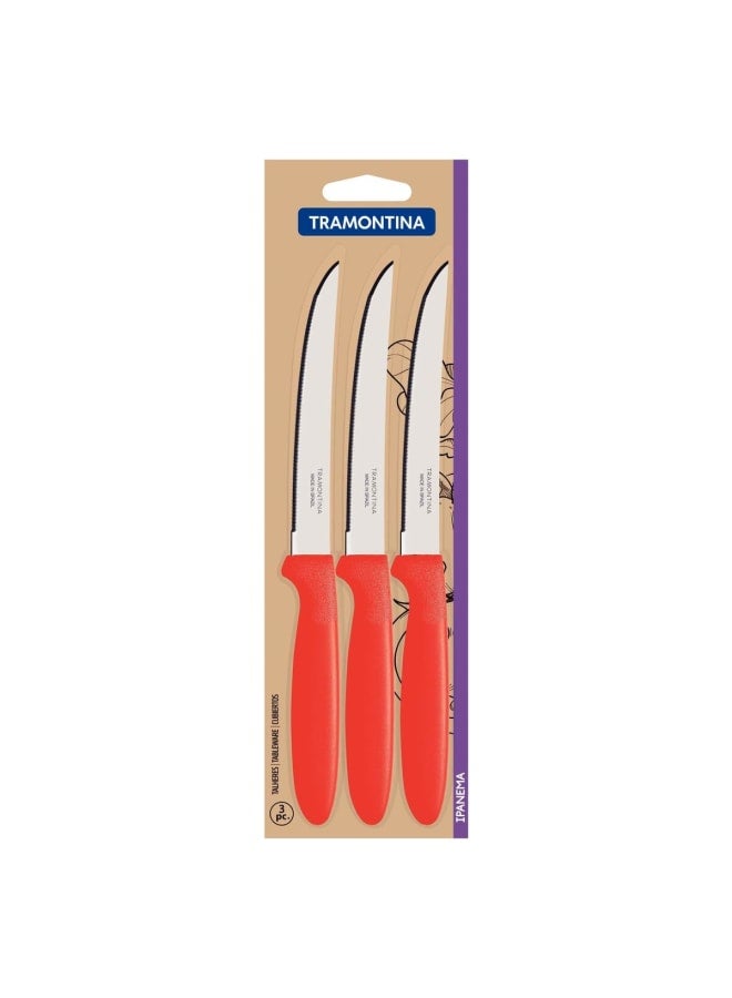 TRAMONTINA TRAMONTINA Fruit Knife with Handle 3-Piece Pack, 5-Inch Length, Red - Designed for High Performance and Durability, Ideal for Professional and Home Kitchens, Precision Crafted for Every Culi  - Image 1