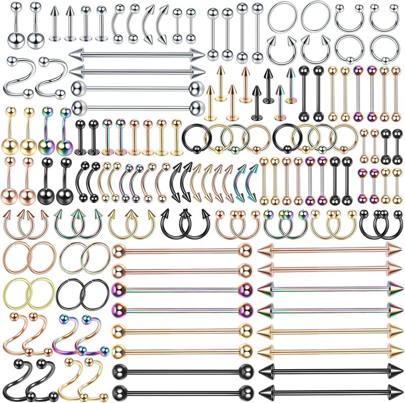 Xpircn Store 150PCS Piercing Kit Jewelry Stainless Steel Lip Nose Tongue Tragus Cartilage Daith Eeybrow Belly Button Rings Body Piercing Tools 14G 16G 20G - Image 1