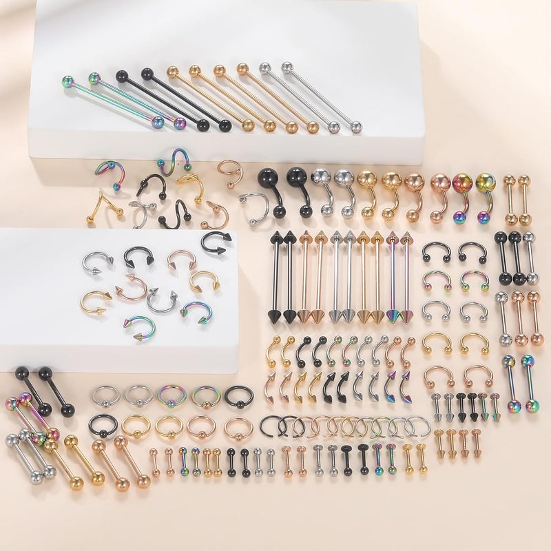 Xpircn Store 150PCS Piercing Kit Jewelry Stainless Steel Lip Nose Tongue Tragus Cartilage Daith Eeybrow Belly Button Rings Body Piercing Tools 14G 16G 20G - Image 4