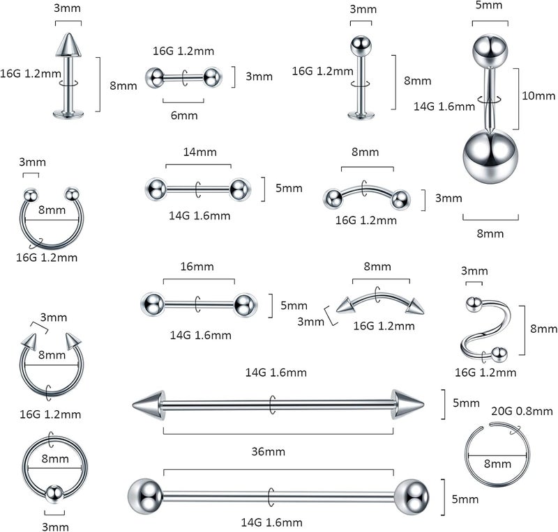 Xpircn Store 150PCS Piercing Kit Jewelry Stainless Steel Lip Nose Tongue Tragus Cartilage Daith Eeybrow Belly Button Rings Body Piercing Tools 14G 16G 20G - Image 2