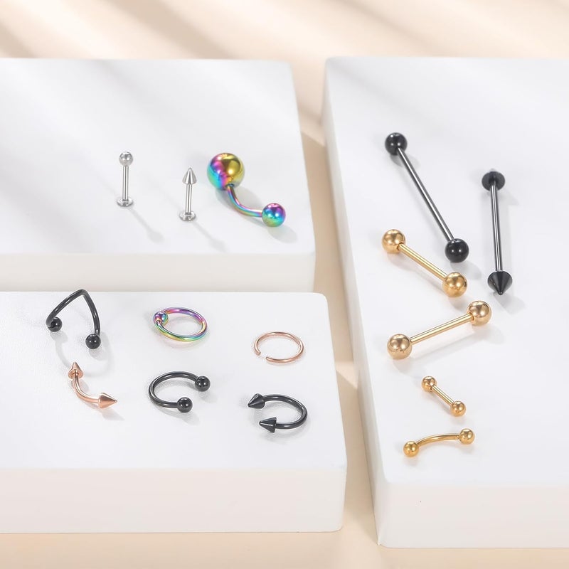 Xpircn Store 150PCS Piercing Kit Jewelry Stainless Steel Lip Nose Tongue Tragus Cartilage Daith Eeybrow Belly Button Rings Body Piercing Tools 14G 16G 20G - Image 3