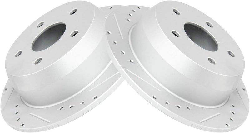 TRQ Rear Brake Rotor Set G Coated Solid Drilled and Slotted Compatible with 1999-2004 Jeep Grand Cherokee - Image 2