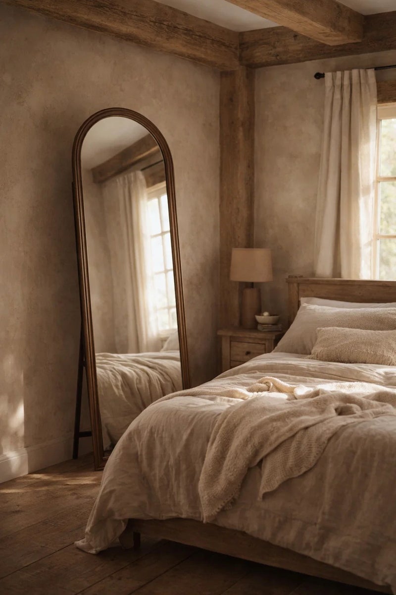 ماريا هومز مرآة أرضية بطول كامل بإطار خشبي بني مقوس 170x60 سم - Image 2