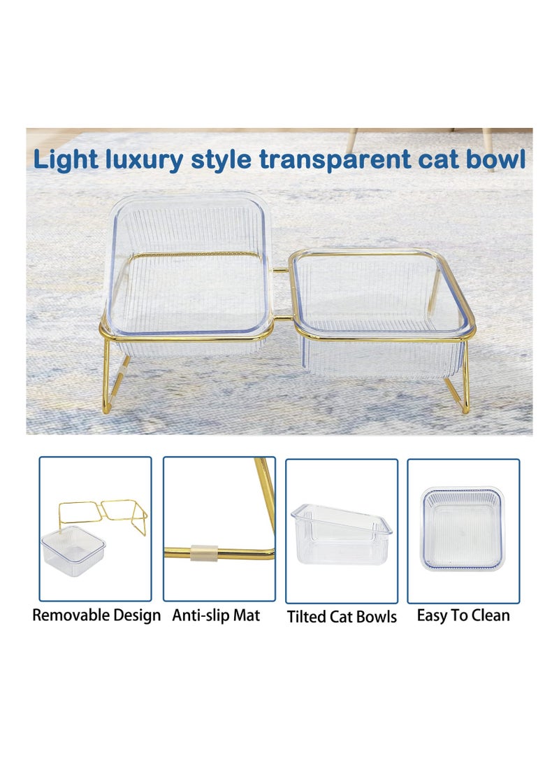 SOLARAE Elevated Double Cat Bowls, Pets Water and Food Transparent Bowl 15°Tilted Raised Pet Feeder Stand, with 2 Large Plastic Bowl and Iron Stand Anti Slip, Perfect for Kittiens Small Dogs - Image 5