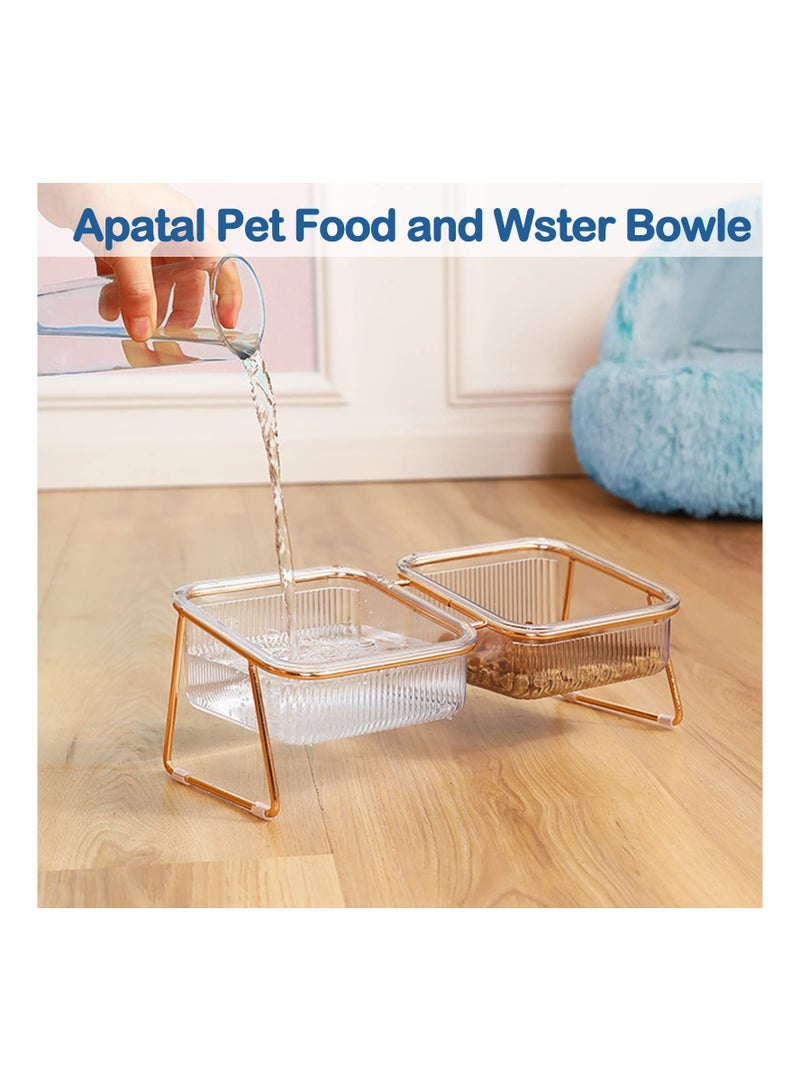 SOLARAE Elevated Double Cat Bowls, Pets Water and Food Transparent Bowl 15°Tilted Raised Pet Feeder Stand, with 2 Large Plastic Bowl and Iron Stand Anti Slip, Perfect for Kittiens Small Dogs - Image 3