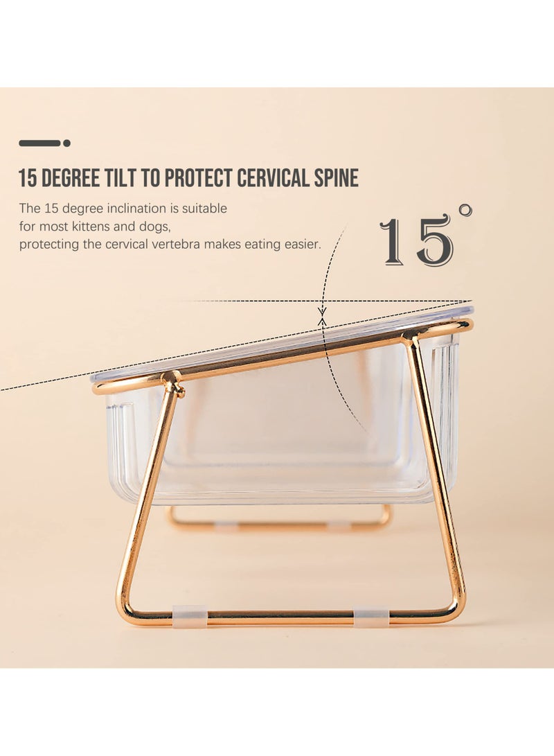 SOLARAE Elevated Double Cat Bowls, Pets Water and Food Transparent Bowl 15°Tilted Raised Pet Feeder Stand, with 2 Large Plastic Bowl and Iron Stand Anti Slip, Perfect for Kittiens Small Dogs - Image 4