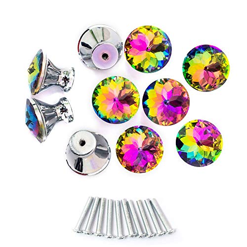 Spriak 10 Pack Drawer Knobs, 30mm Colorful Crystal Glass Cabinet Dresser Pulls Diamond Shape Cupboard Wardrobe Knob with Screw for Kitchen Bathroom Office DIY - Image 1