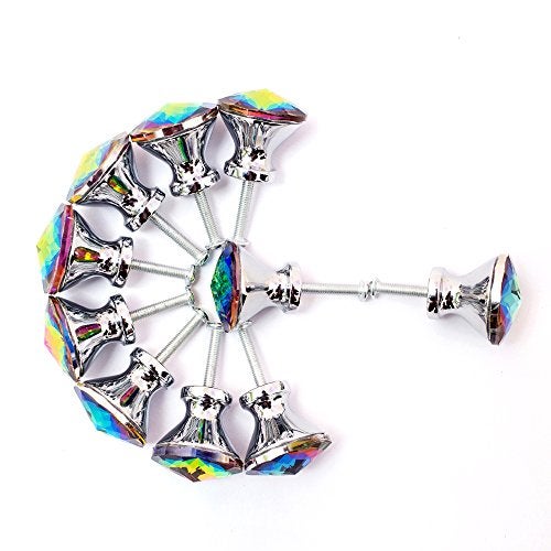 Spriak 10 Pack Drawer Knobs, 30mm Colorful Crystal Glass Cabinet Dresser Pulls Diamond Shape Cupboard Wardrobe Knob with Screw for Kitchen Bathroom Office DIY - Image 4