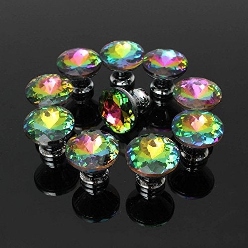 Spriak 10 Pack Drawer Knobs, 30mm Colorful Crystal Glass Cabinet Dresser Pulls Diamond Shape Cupboard Wardrobe Knob with Screw for Kitchen Bathroom Office DIY - Image 5