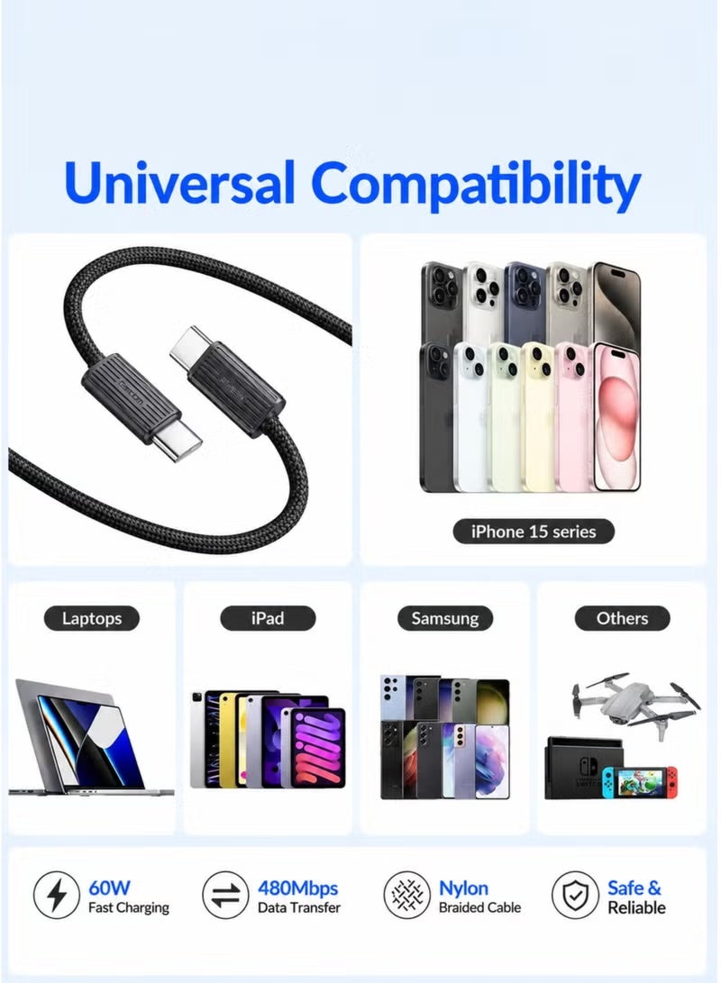 Earldom Grey Braided USB-C Cable 60W, 1 Meter, Fast Charging & Data Sync Cable Compatible with MacBook Air, iPad, Samsung Galaxy & USB-C Devices - Image 5