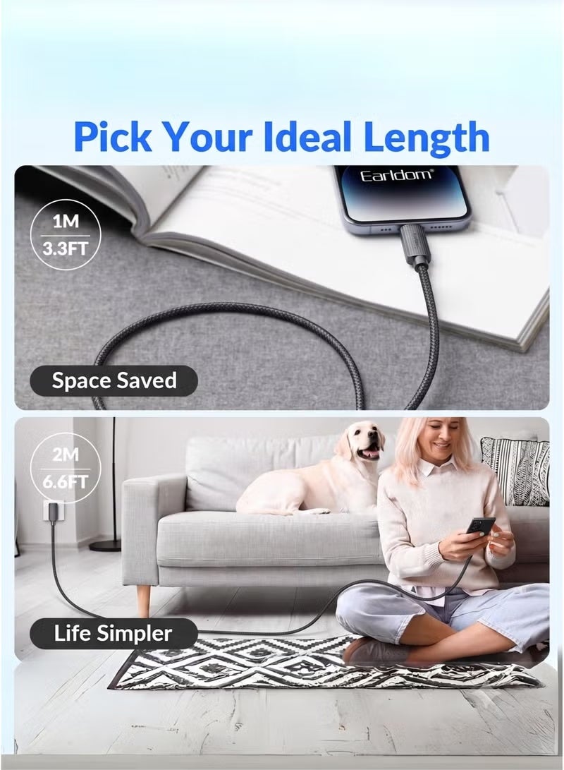 Earldom Grey Braided USB-C Cable 60W, 1 Meter, Fast Charging & Data Sync Cable Compatible with MacBook Air, iPad, Samsung Galaxy & USB-C Devices - Image 3