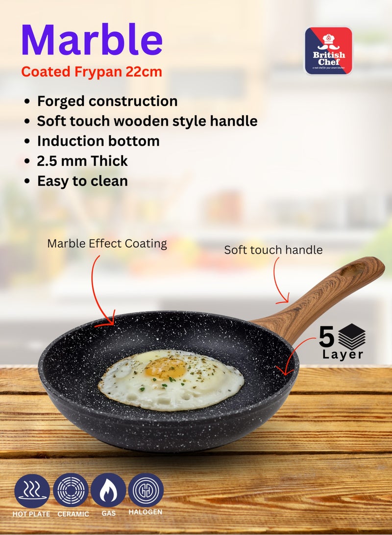 British Chef Frying Pan with Durable Marble Coating Induction Safe Non-Stick Frying | 5-Layer Nonstick Surface | Durable Forged Construction | Easy-Clean & Scratch-Resistant Cookware BC122 - Image 4