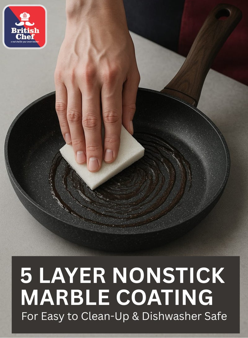 British Chef Frying Pan with Durable Marble Coating Induction Safe Non-Stick Frying | 5-Layer Nonstick Surface | Durable Forged Construction | Easy-Clean & Scratch-Resistant Cookware BC122 - Image 5