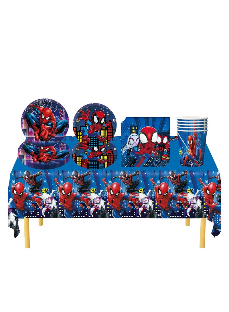 Spiderman Birthday Party Decorations Kit - Superhero Themed Pull Flags, Paper Plates & Cups Set, Tablecloth & Backdrop for Kids Celebration - Image 2