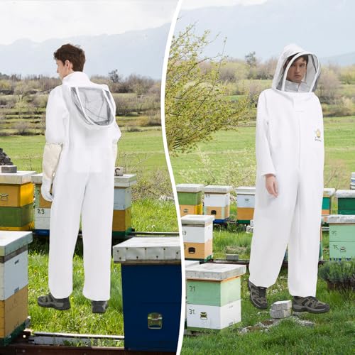 QHZHANG Bee Suit & Beekeeper Costume, Sting Proof Bee Suits for Men & Women, Full Body Polycotton Beekeeper Suit Beekeeping Suit with Ventilated Hood & Gloves for Backyard Beekeeping & Cosplay(L) - Image 3