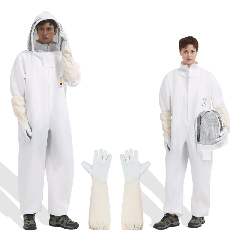 QHZHANG Bee Suit & Beekeeper Costume, Sting Proof Bee Suits for Men & Women, Full Body Polycotton Beekeeper Suit Beekeeping Suit with Ventilated Hood & Gloves for Backyard Beekeeping & Cosplay(L) - Image 2