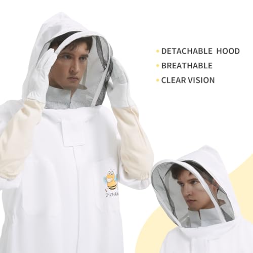 QHZHANG Bee Suit & Beekeeper Costume, Sting Proof Bee Suits for Men & Women, Full Body Polycotton Beekeeper Suit Beekeeping Suit with Ventilated Hood & Gloves for Backyard Beekeeping & Cosplay(L) - Image 5