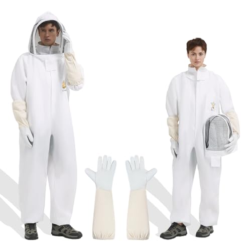 QHZHANG Bee Suit & Beekeeper Costume, Sting Proof Bee Suits for Men & Women, Full Body Polycotton Beekeeper Suit Beekeeping Suit with Ventilated Hood & Gloves for Backyard Beekeeping & Cosplay(L) - Image 1