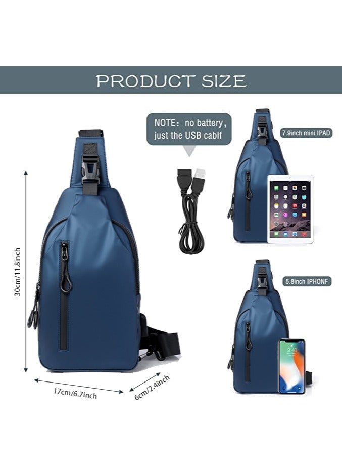 Crossbody Bag Casual Shoulder Bag for Men and Women Waterproof Leather Backpack Business Chest Bag with USB Charging Port for Travel Hiking (B) - Image 4