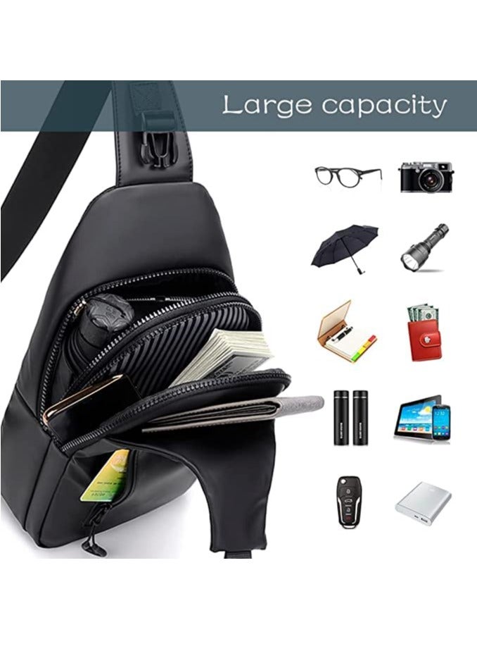 Crossbody Bag Casual Shoulder Bag for Men and Women Waterproof Leather Backpack Business Chest Bag with USB Charging Port for Travel Hiking (B) - Image 2