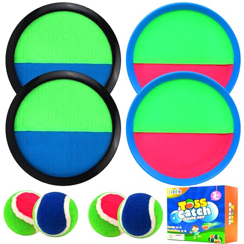 jxzdle Toss and Catch Game Set Outdoor Games with 4 Paddles 4 Balls and 1 Storage Bag Great Outdoor ToysGifts for Kids Classic Beach and Yard Game - Image 1