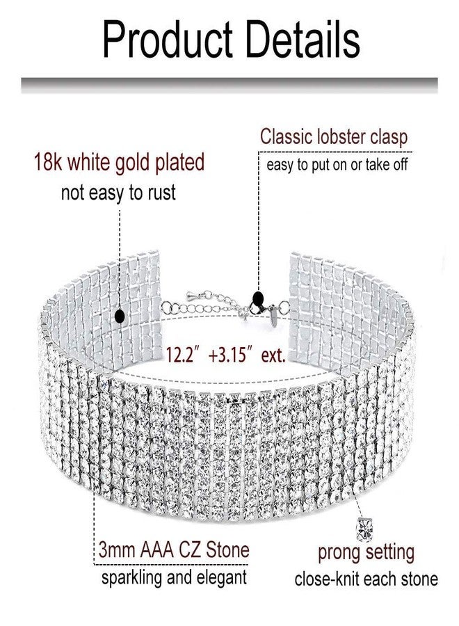 Zealmer Wide Fake Diamond Choker 8 Row White Gold Plated - Image 2