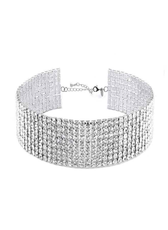 Zealmer Wide Fake Diamond Choker 8 Row White Gold Plated - Image 1