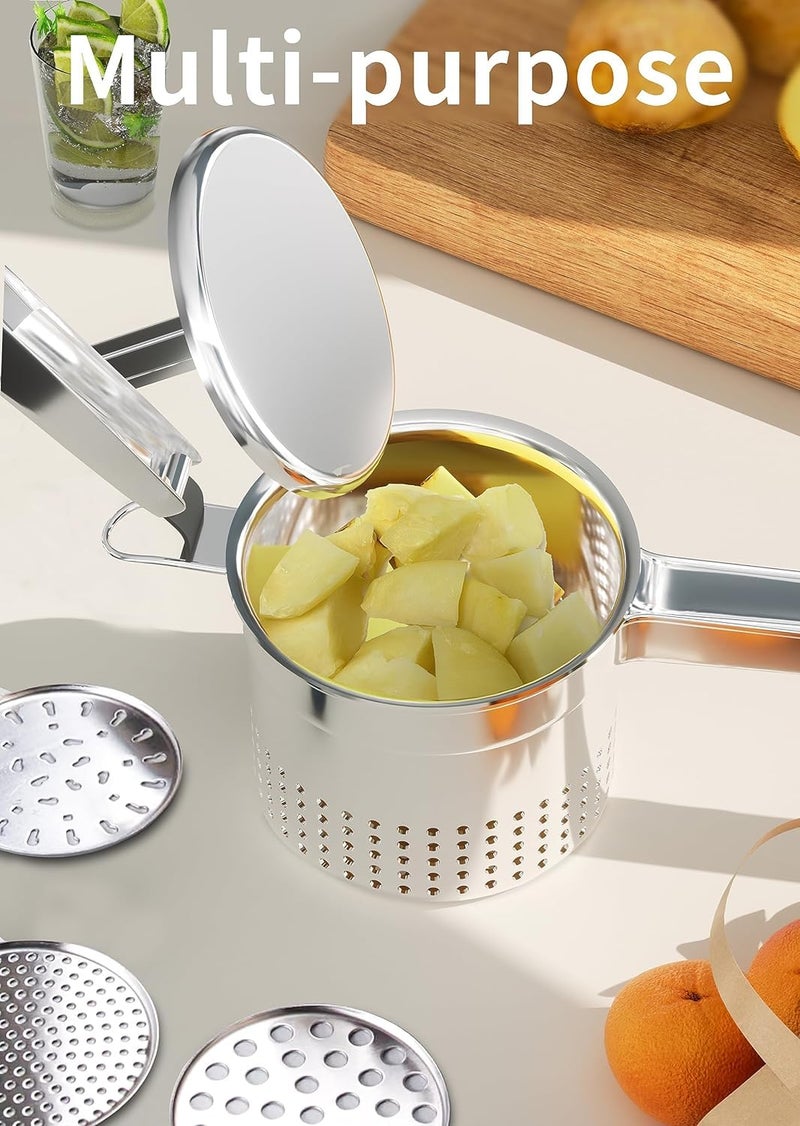 GloTika Large 15oz Potato Ricer with 3 Interchangeable Discs, Heavy Duty Stainless Steel Potato Masher with Ergonomic Handle, Masher and Ricer Kitchen Tool for Mashed Potatoes, Noodle Maker - Image 5