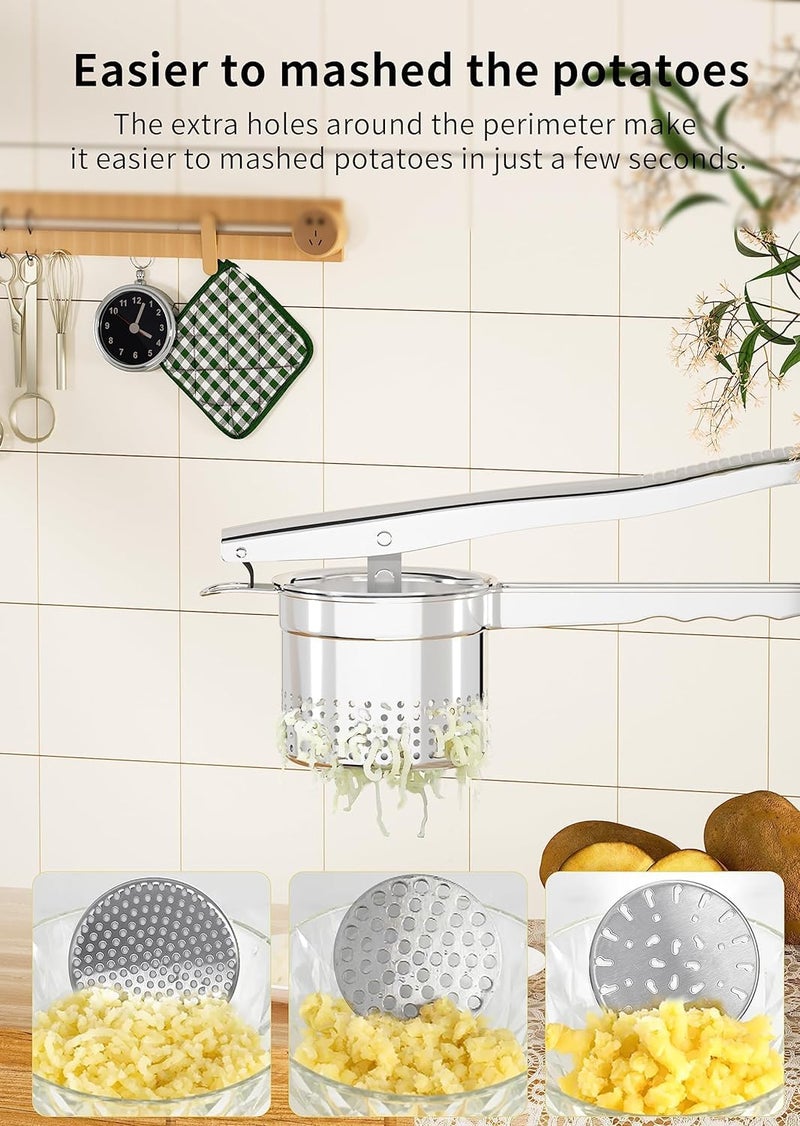 GloTika Large 15oz Potato Ricer with 3 Interchangeable Discs, Heavy Duty Stainless Steel Potato Masher with Ergonomic Handle, Masher and Ricer Kitchen Tool for Mashed Potatoes, Noodle Maker - Image 2