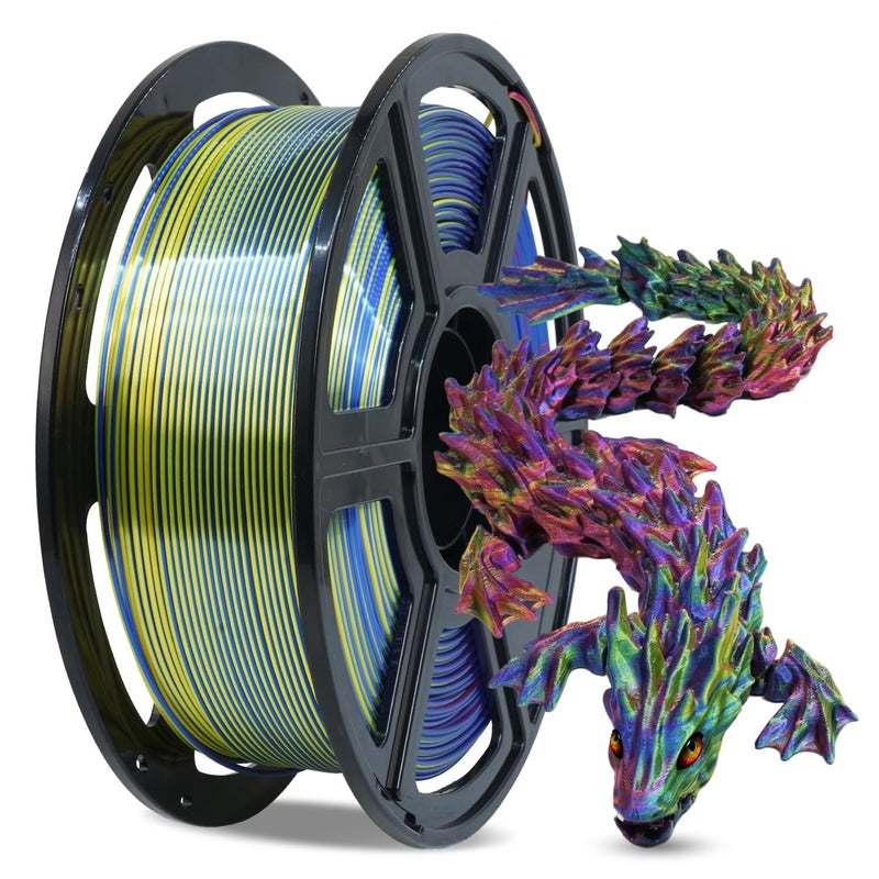FLASHFORGE Silk TriColor PLA Filament 175mm Coextrusion Red Yellow Blue Triple Color Rainbow 3D Printer Filament Enchanting Silk Finish with 360 Multicolor Shifting Color Effect - Image 2