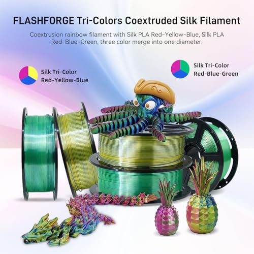 FLASHFORGE Silk TriColor PLA Filament 175mm Coextrusion Red Yellow Blue Triple Color Rainbow 3D Printer Filament Enchanting Silk Finish with 360 Multicolor Shifting Color Effect - Image 3