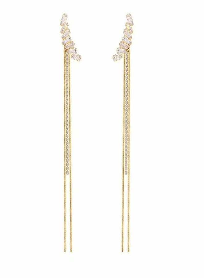 AMAAL American Diamond Long Chain Earrings Set for Women | Elegant AD CZ Stone Ear Rings | Stylish Jewellery for Woman & Girls | Gold Plated Dangler Earrings | Fashion Accessories Gift for Her 185 - Image 1