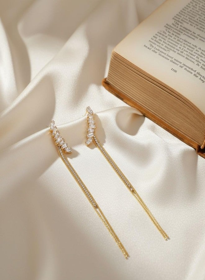 AMAAL American Diamond Long Chain Earrings Set for Women | Elegant AD CZ Stone Ear Rings | Stylish Jewellery for Woman & Girls | Gold Plated Dangler Earrings | Fashion Accessories Gift for Her 185 - Image 2