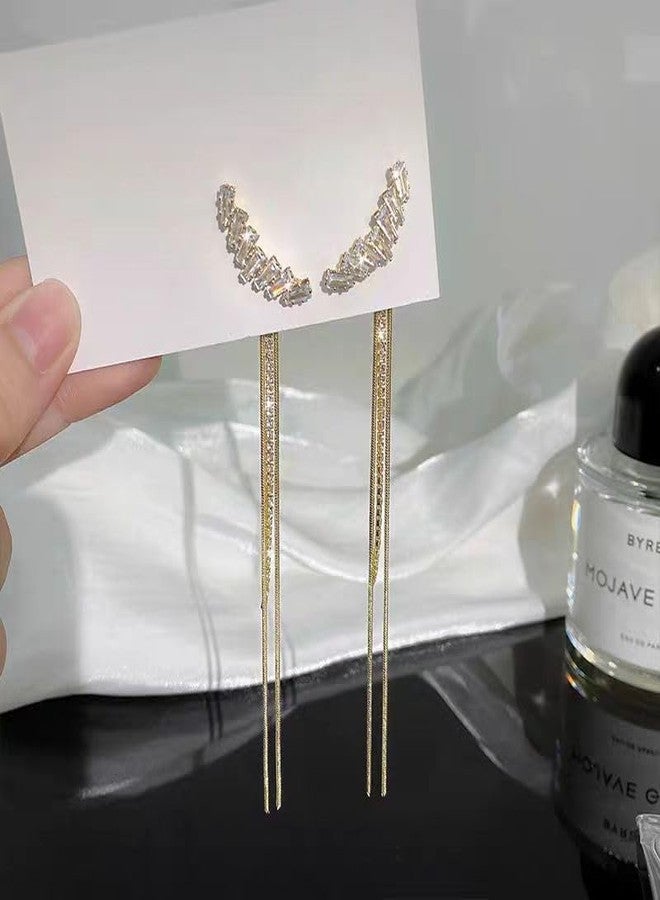 AMAAL American Diamond Long Chain Earrings Set for Women | Elegant AD CZ Stone Ear Rings | Stylish Jewellery for Woman & Girls | Gold Plated Dangler Earrings | Fashion Accessories Gift for Her 185 - Image 5