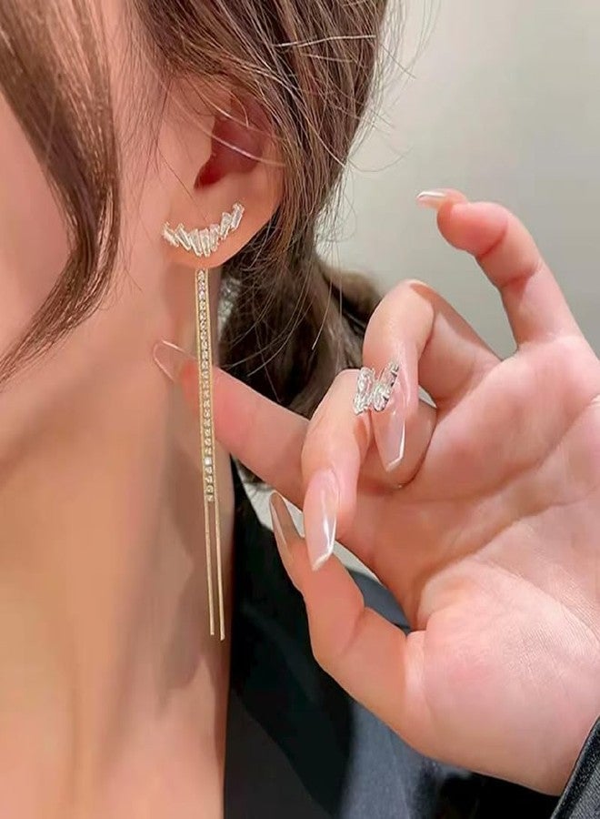 AMAAL American Diamond Long Chain Earrings Set for Women | Elegant AD CZ Stone Ear Rings | Stylish Jewellery for Woman & Girls | Gold Plated Dangler Earrings | Fashion Accessories Gift for Her 185 - Image 3