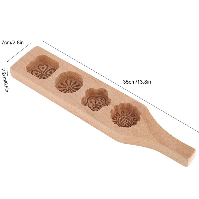 Vintage Handmade Beechwood Mooncake Mold Set Size 2 With 4 Floral Baking Stamps For Cookies Pastry Gift - Image 5