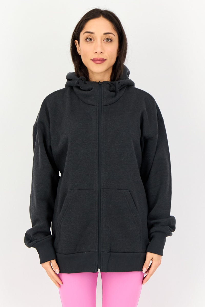 Adidas Women Sportswear Fit Long Sleeve Outdoor Hoodie, Dark Grey - Image 1