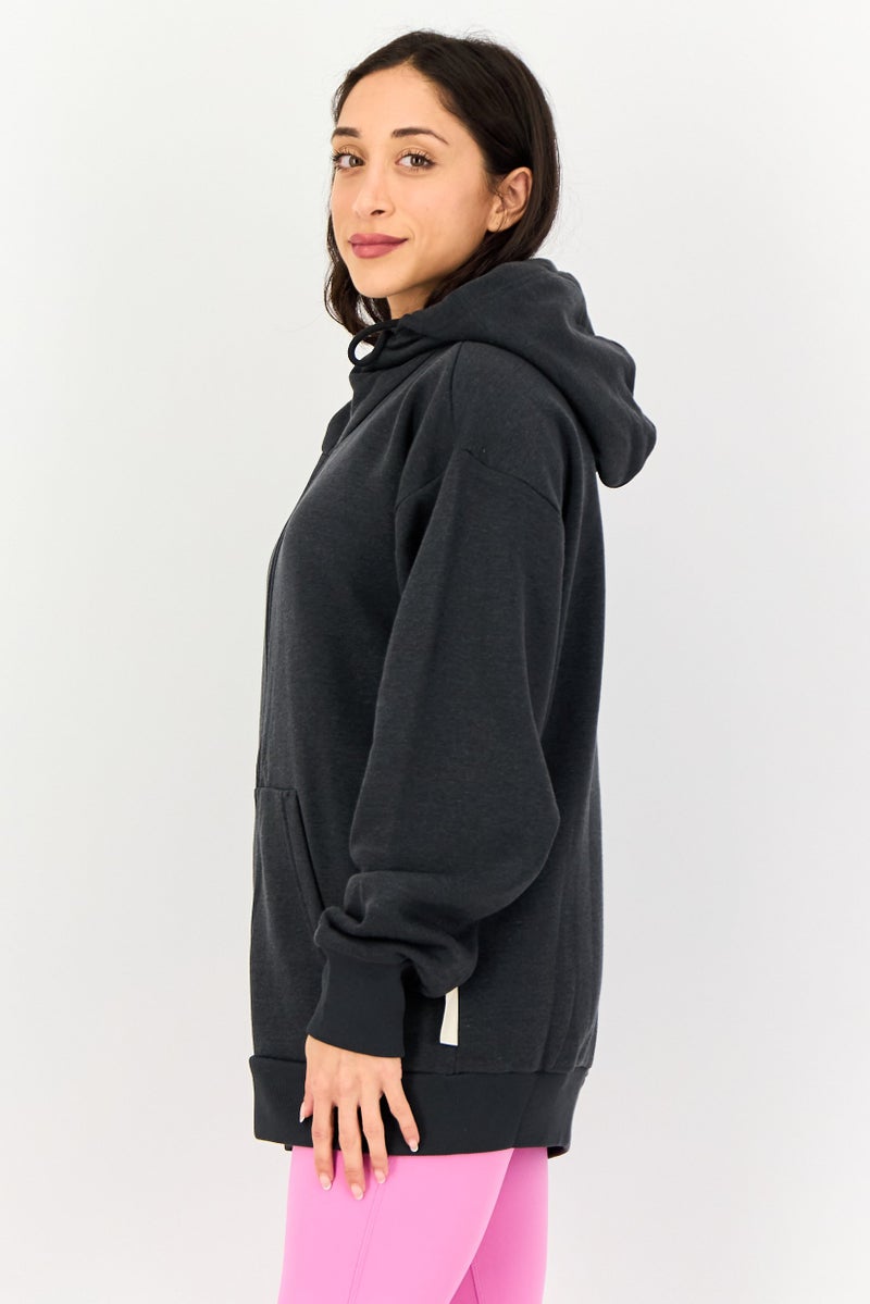 Adidas Women Sportswear Fit Long Sleeve Outdoor Hoodie, Dark Grey - Image 2