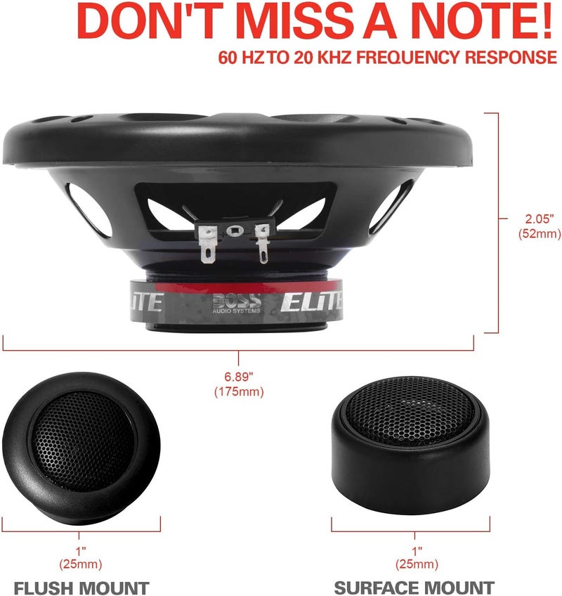 BOSS Audio Systems Elite BCK65 6.5 Inch Component Car Speaker System - 2 Speakers, 2 Tweeters, 2 Crossovers, 350 Watts Max Power - Image 4