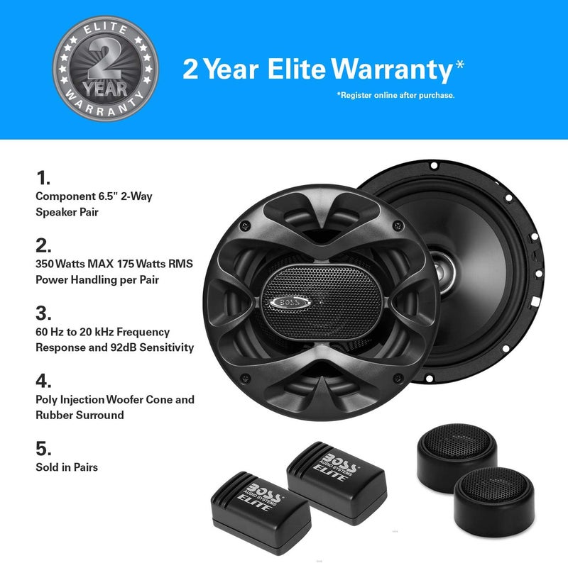 BOSS Audio Systems Elite BCK65 6.5 Inch Component Car Speaker System - 2 Speakers, 2 Tweeters, 2 Crossovers, 350 Watts Max Power - Image 3
