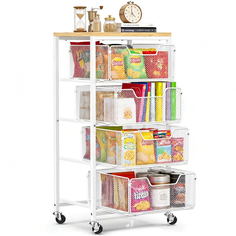 SUNALLY Rolling Cart with Drawers, 4-Tier Craft Storage Cart with Lockable Wheels, Metal Storage Drawer Cart Craft Organizer Art Cart for Kitchen, Bathroom, School, Studio, Office, Bedroom, White - Image 1