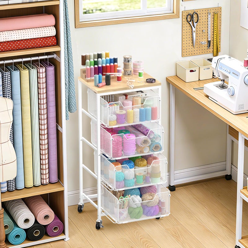 SUNALLY Rolling Cart with Drawers, 4-Tier Craft Storage Cart with Lockable Wheels, Metal Storage Drawer Cart Craft Organizer Art Cart for Kitchen, Bathroom, School, Studio, Office, Bedroom, White - Image 5